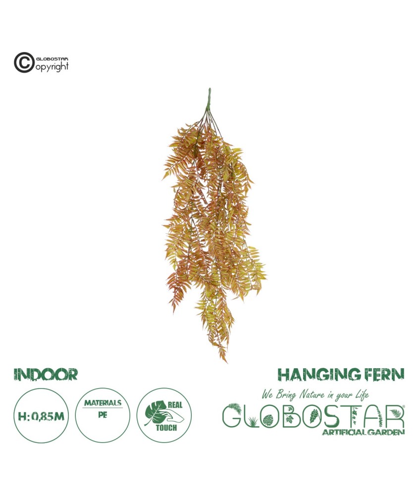 GloboStar® Artificial Garden HANGING FERN 20852 Τεχνητό Διακοσμητικό Κρεμαστό Φυτό Φτέρη Μ30 x Π14 x Υ85cm